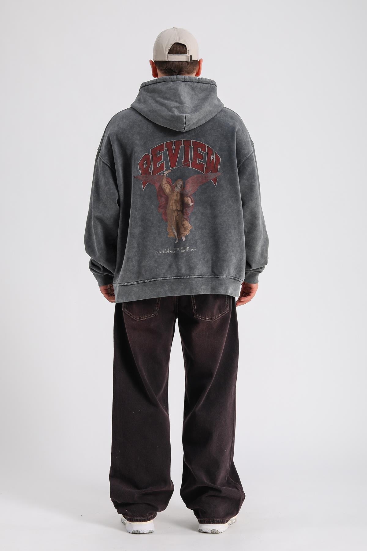 Never Est Baskılı Füme Acid Wash Oversize Sweatshirt SW1158