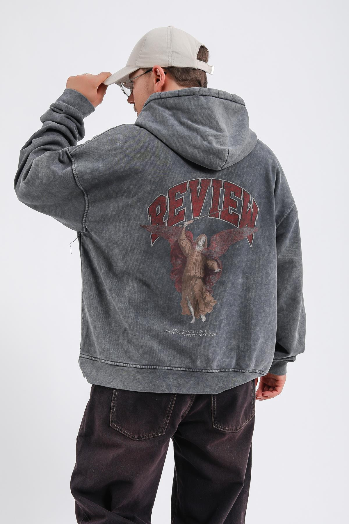Never Est Baskılı Füme Acid Wash Oversize Sweatshirt SW1158