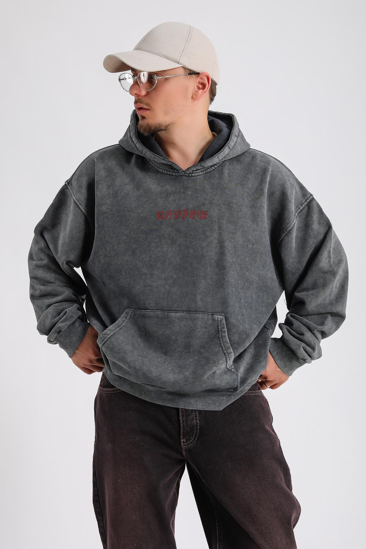 Never Est Baskılı Füme Acid Wash Oversize Sweatshirt SW1158