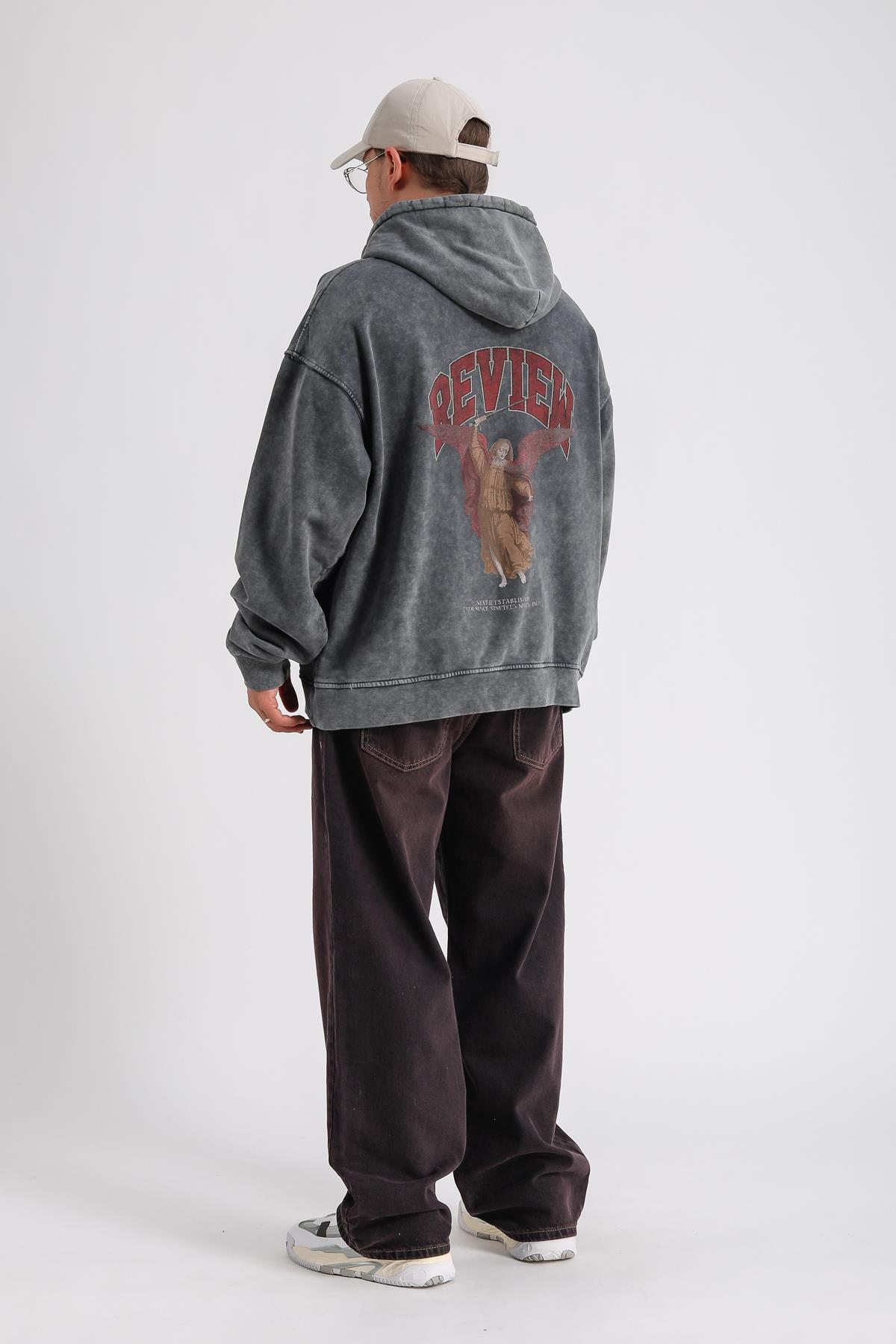 Never Est Baskılı Füme Acid Wash Oversize Sweatshirt SW1158