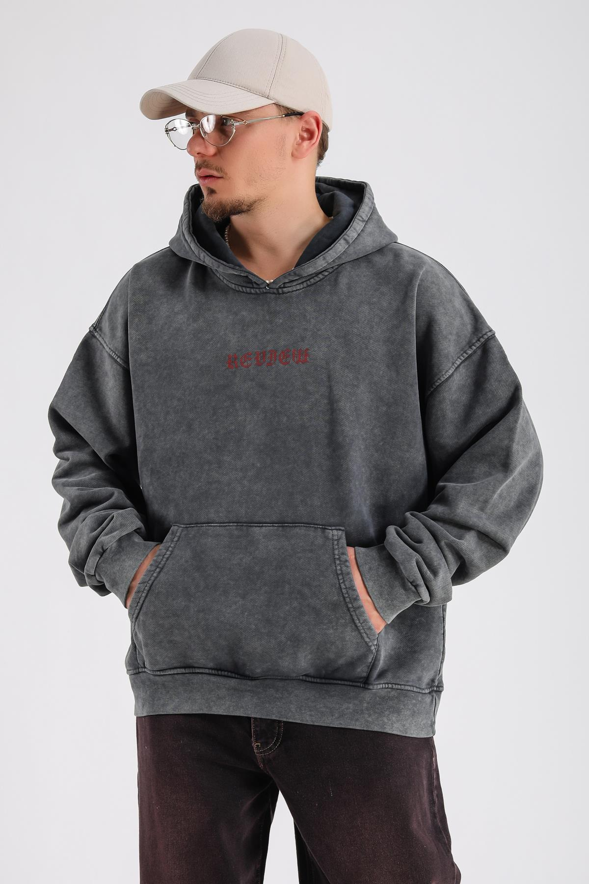 Never Est Baskılı Füme Acid Wash Oversize Sweatshirt SW1158