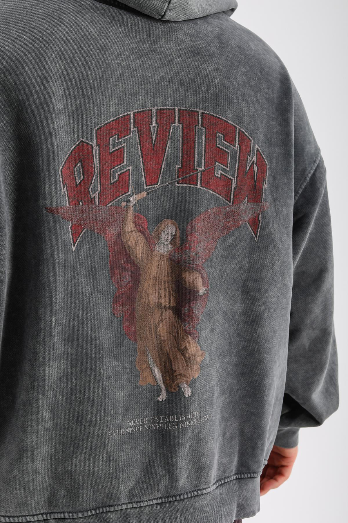 Never Est Baskılı Füme Acid Wash Oversize Sweatshirt SW1158