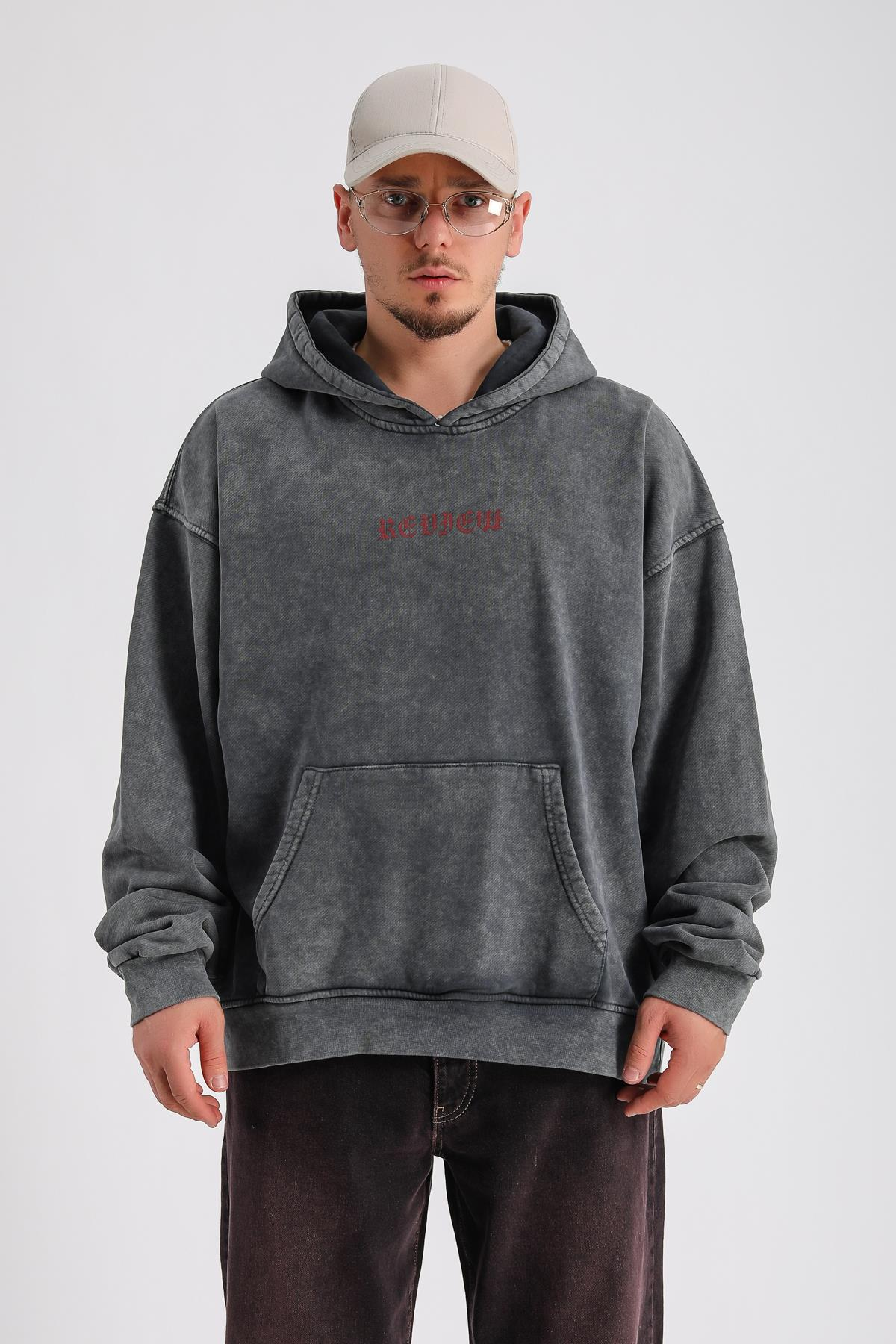 Never Est Baskılı Füme Acid Wash Oversize Sweatshirt SW1158