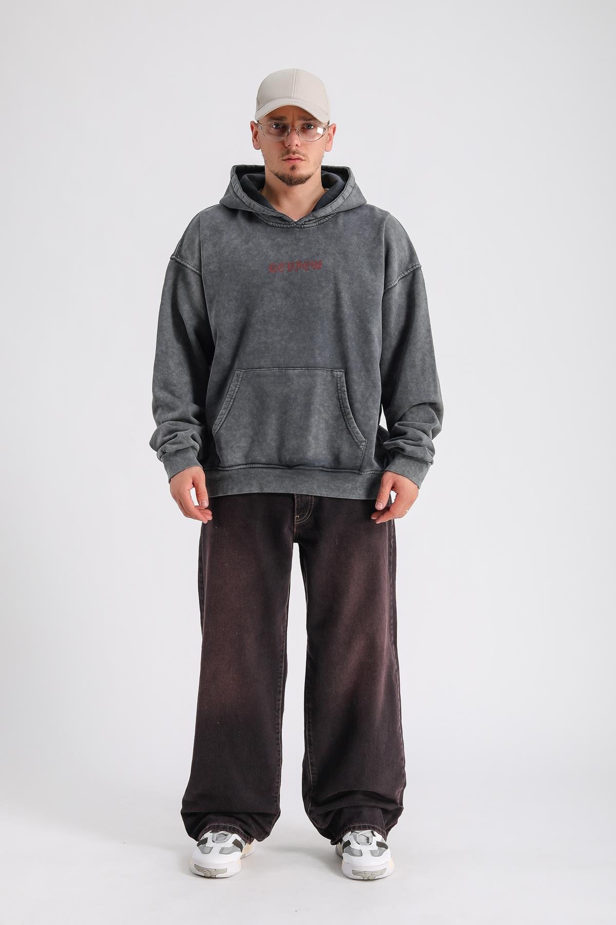 Never Est Baskılı Füme Acid Wash Oversize Sweatshirt SW1158