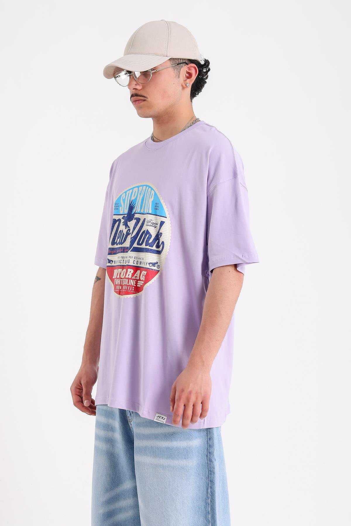 Newyork Baskılı Lila Oversize Tshirt