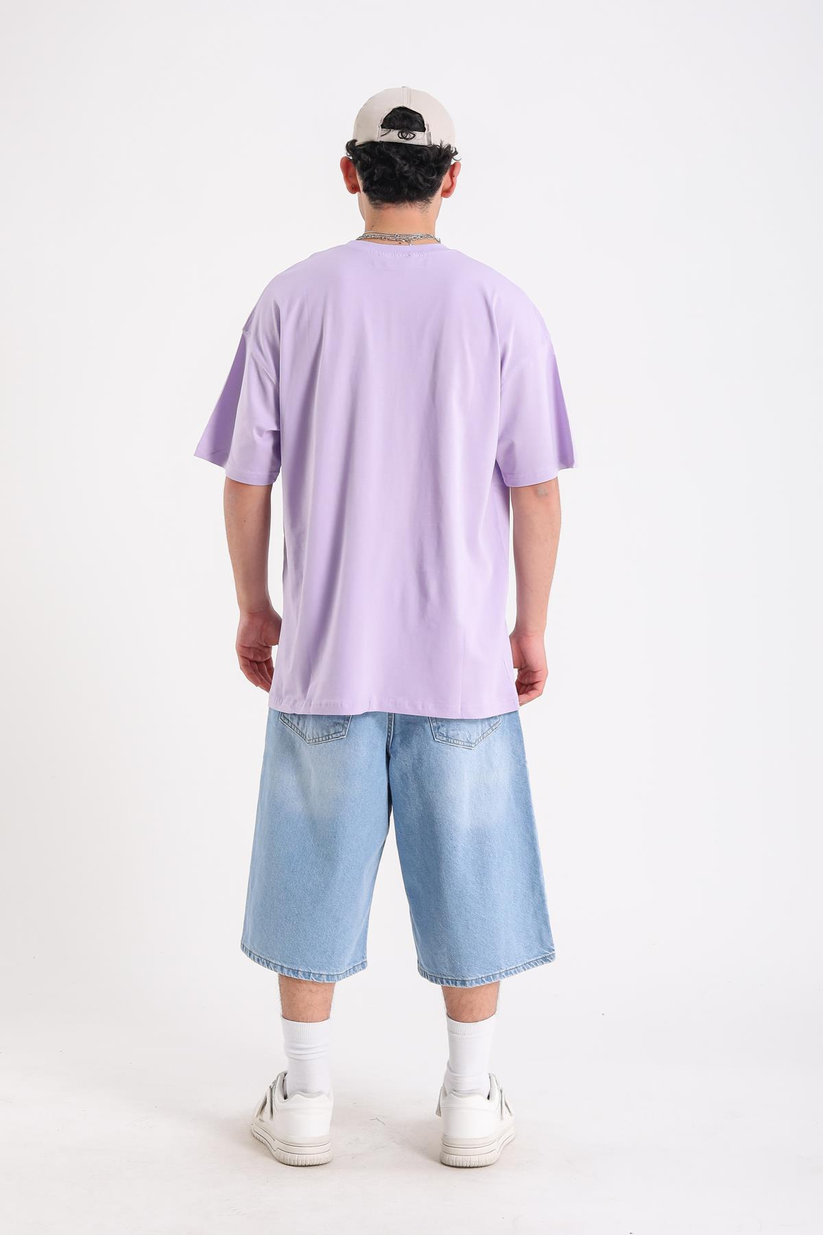 Newyork Baskılı Lila Oversize Tshirt