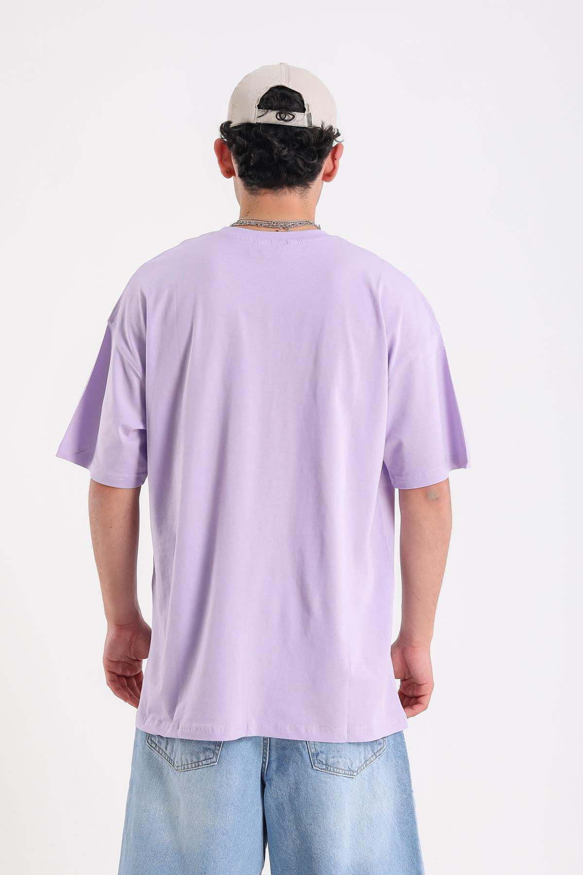 Newyork Baskılı Lila Oversize Tshirt