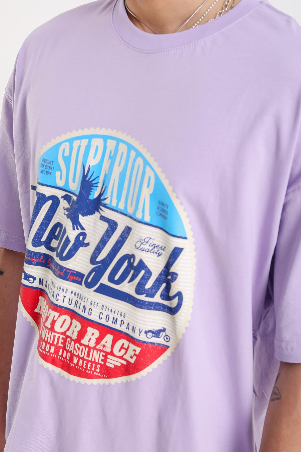 Newyork Baskılı Lila Oversize Tshirt
