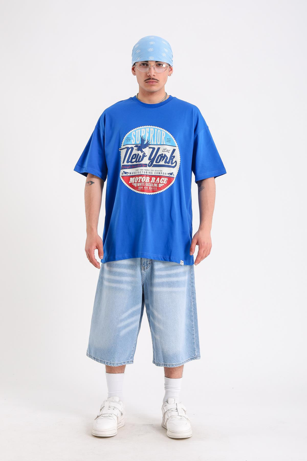 Newyork Baskılı Mavi Oversize Tshirt