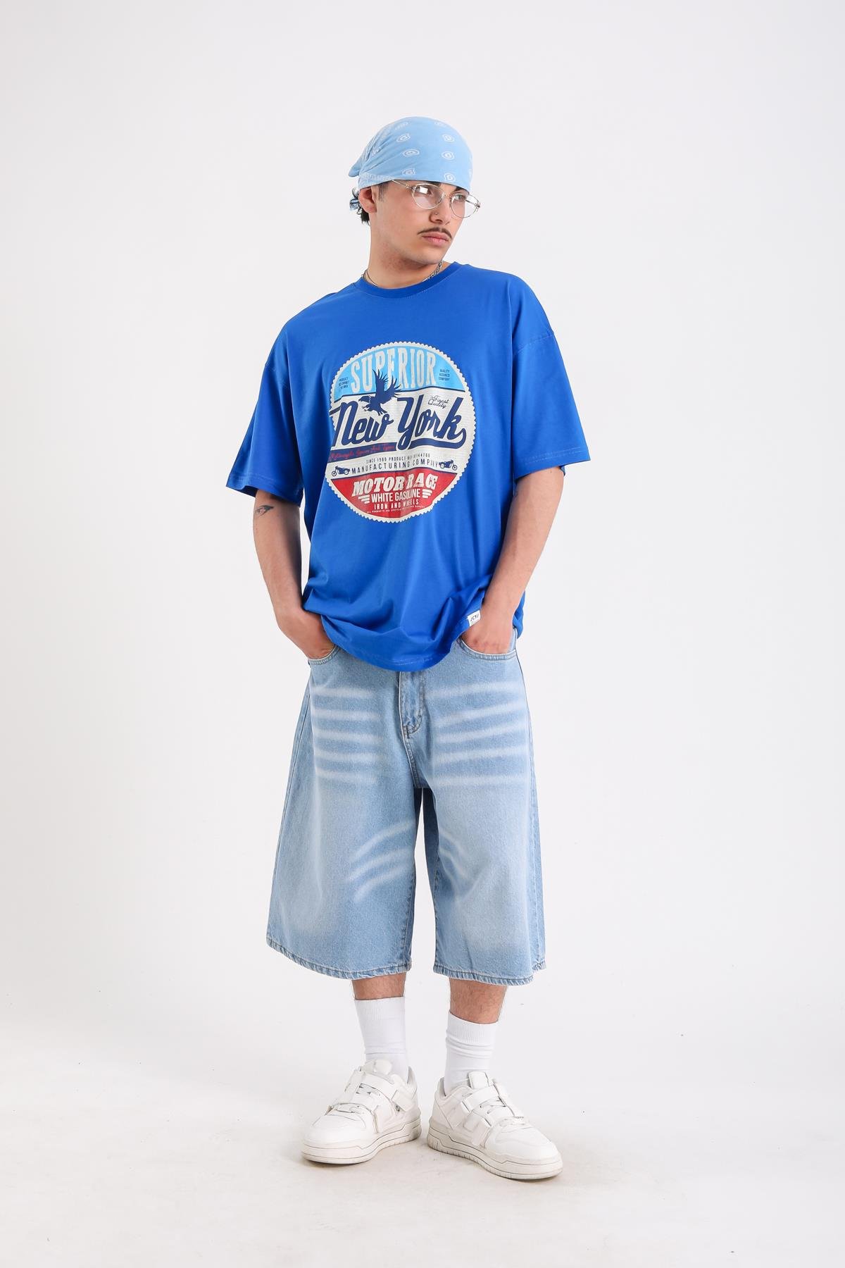Newyork Baskılı Mavi Oversize Tshirt