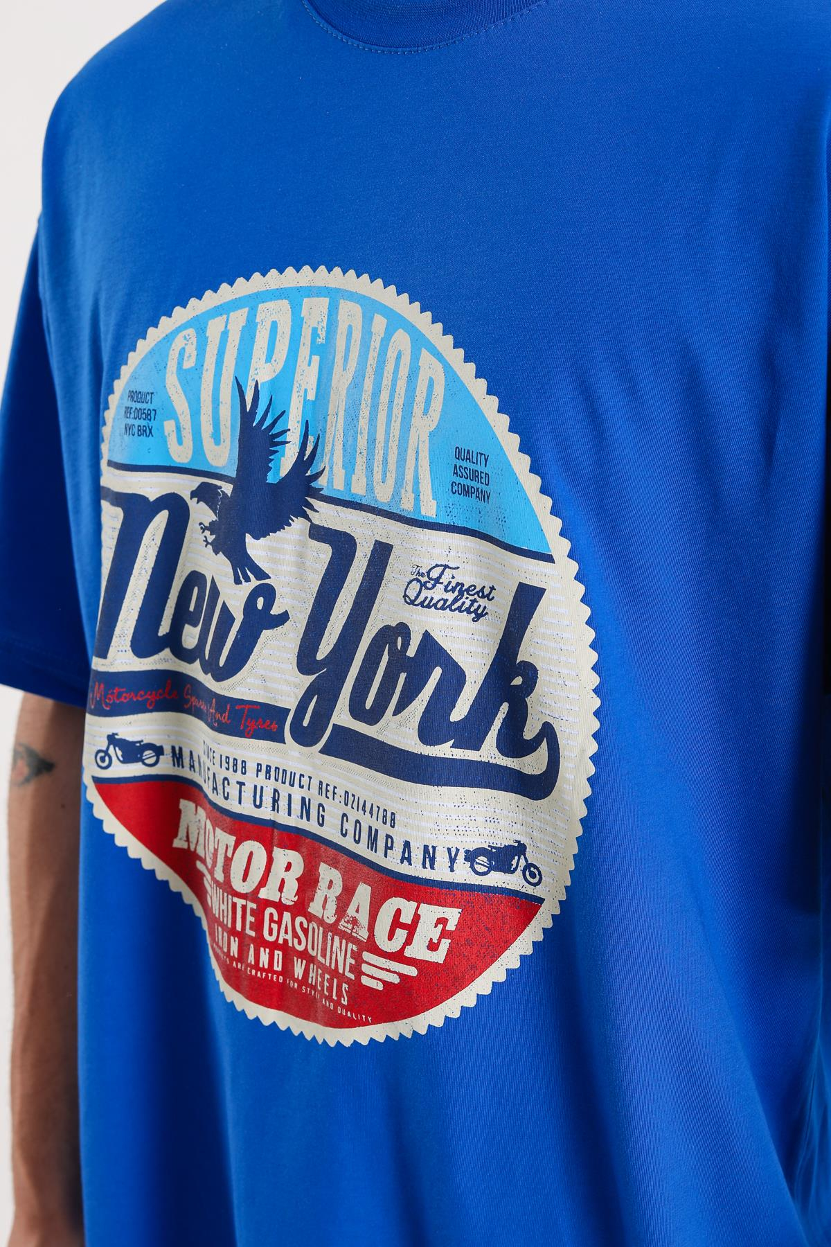 Newyork Baskılı Mavi Oversize Tshirt
