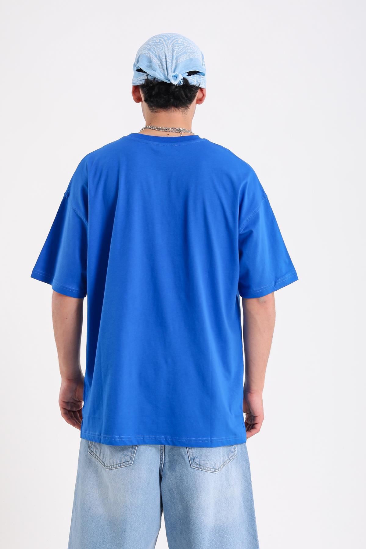 Newyork Baskılı Mavi Oversize Tshirt