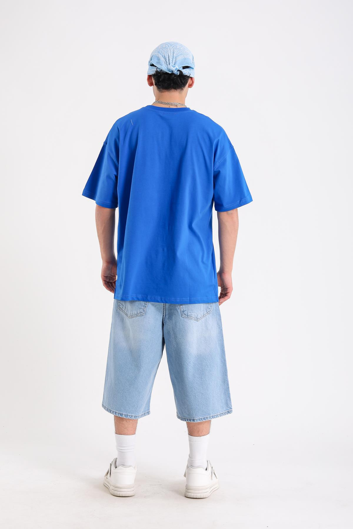 Newyork Baskılı Mavi Oversize Tshirt