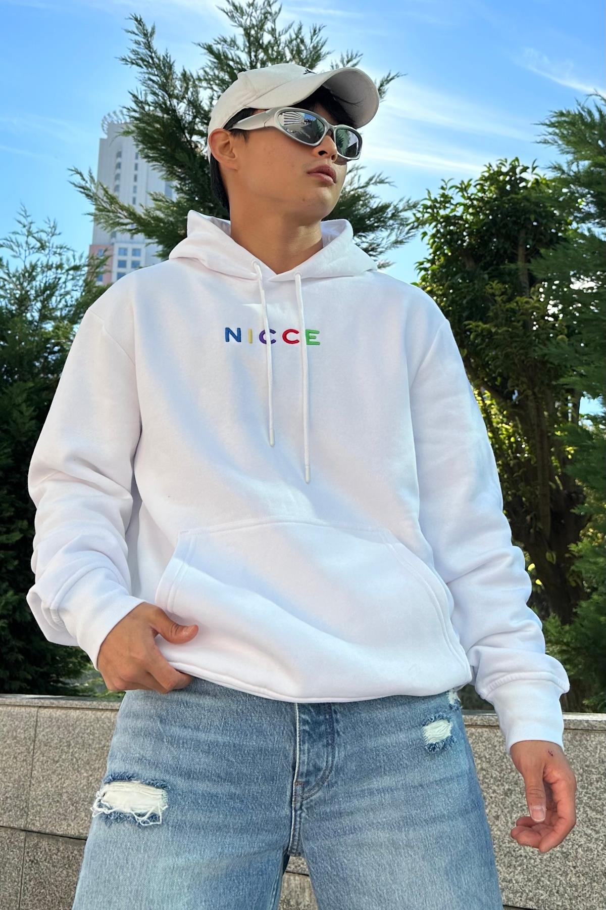 Nicce Nakışlı Beyaz Oversize Sweatshirt SW1012