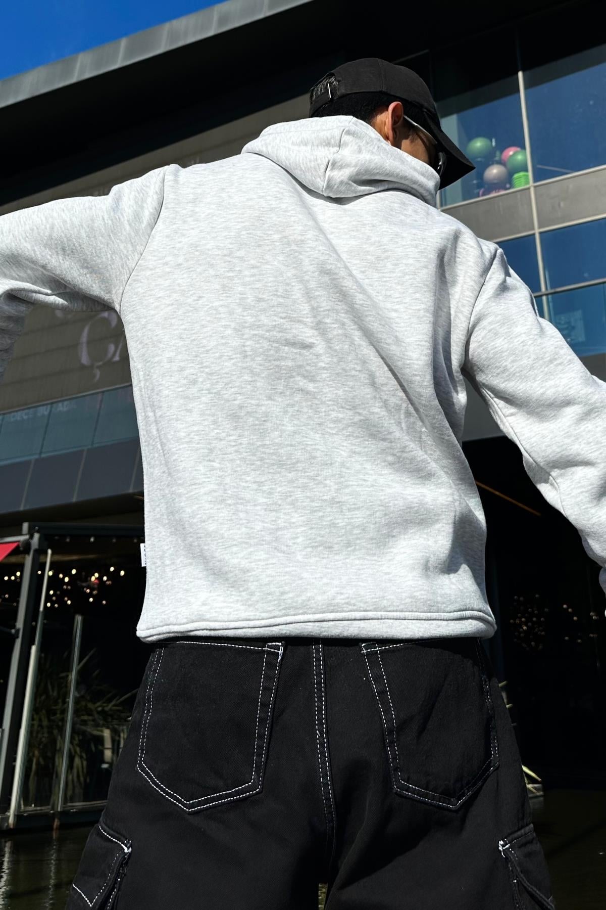 Nicce Nakışlı Gri Oversize Sweatshirt SW1013