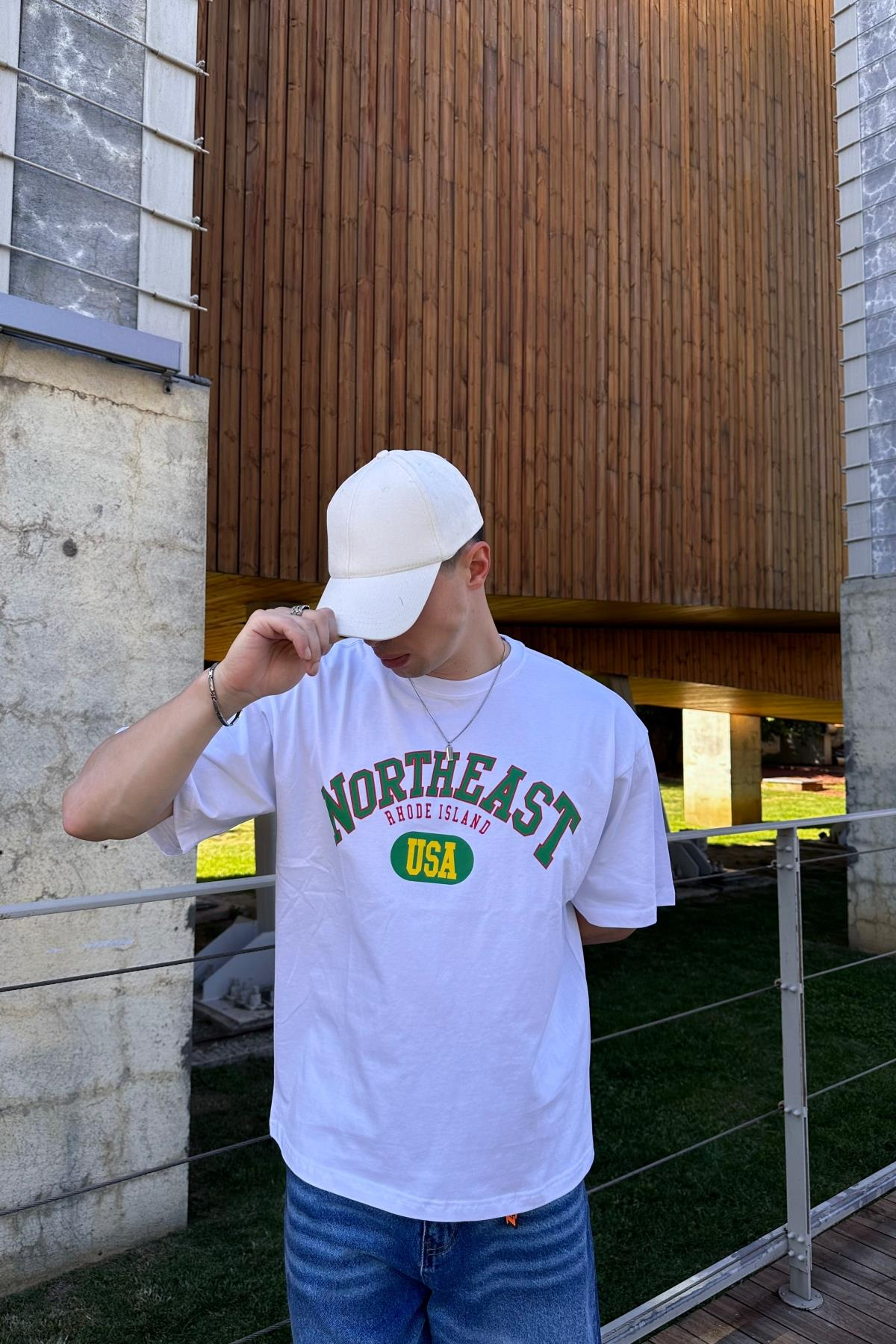 Northeast Baskılı Beyaz Oversize Tshirt T1060