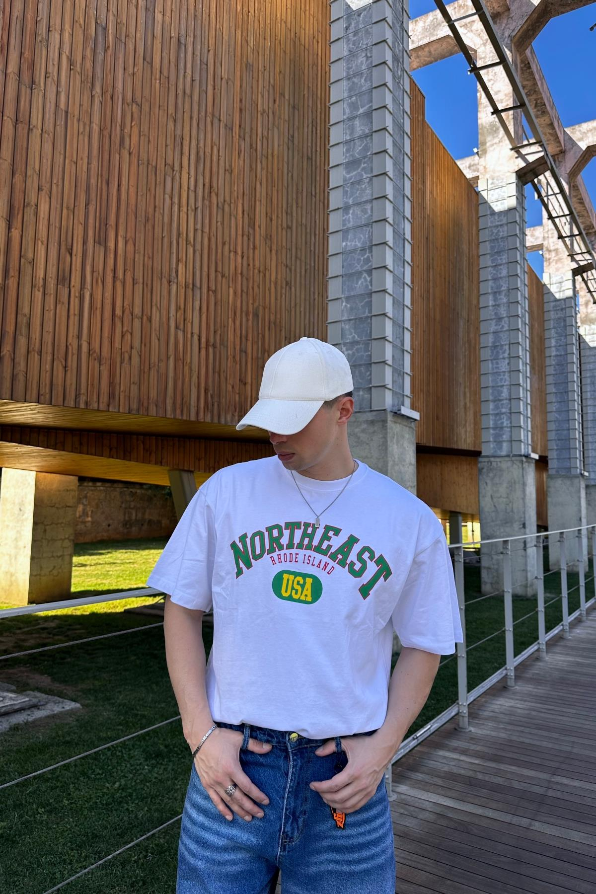 Northeast Baskılı Beyaz Oversize Tshirt T1060
