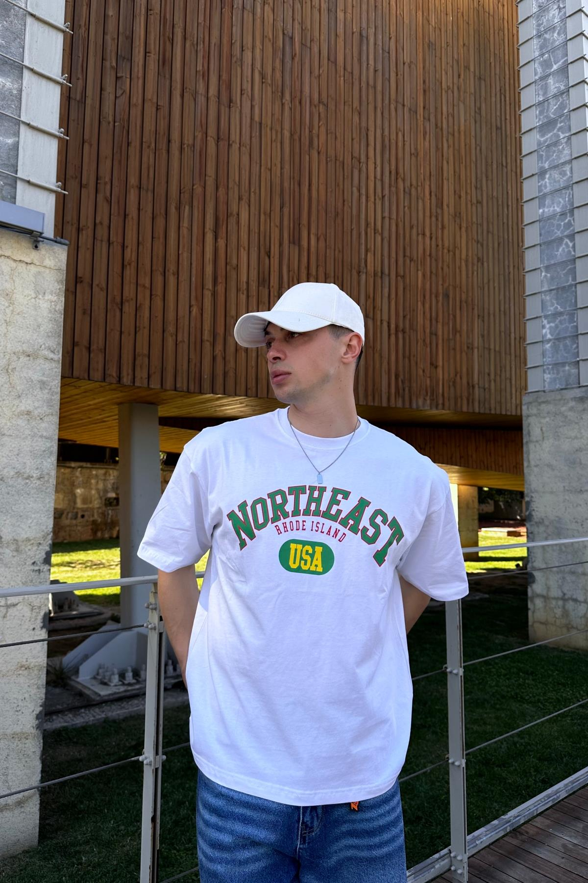 Northeast Baskılı Beyaz Oversize Tshirt T1060