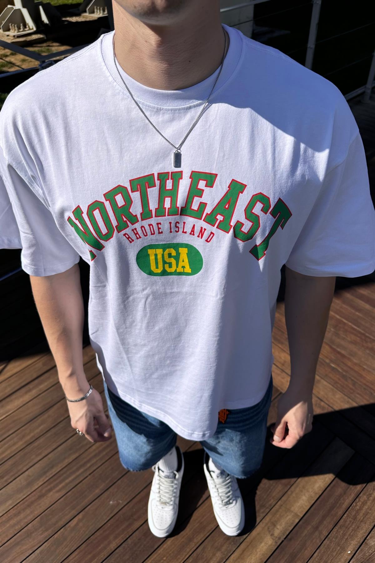Northeast Baskılı Beyaz Oversize Tshirt T1060
