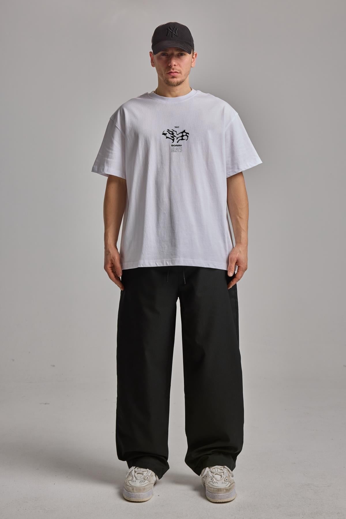 Not Sorry Baskılı Beyaz Oversize Tshirt