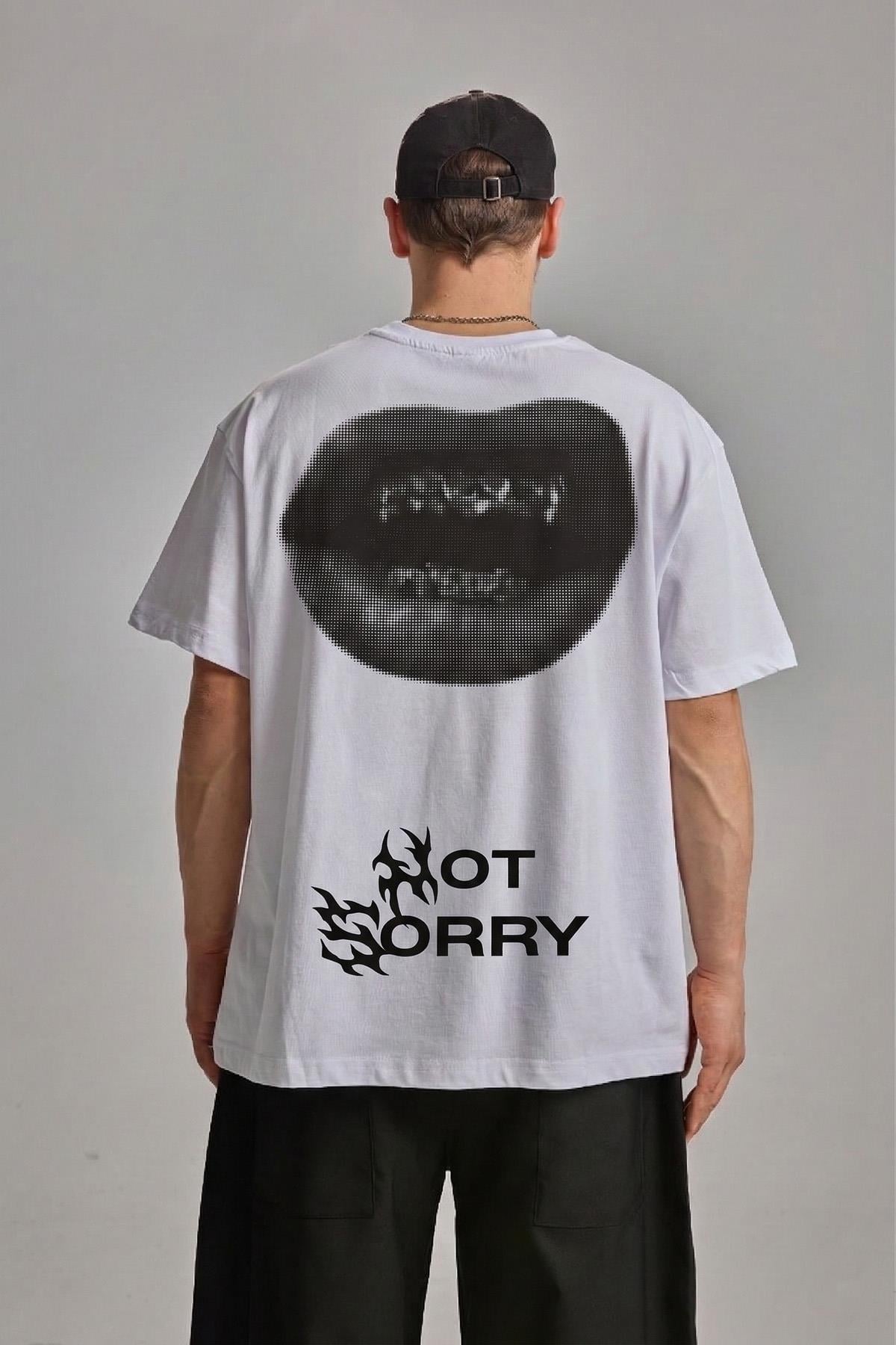 Not Sorry Baskılı Beyaz Oversize Tshirt