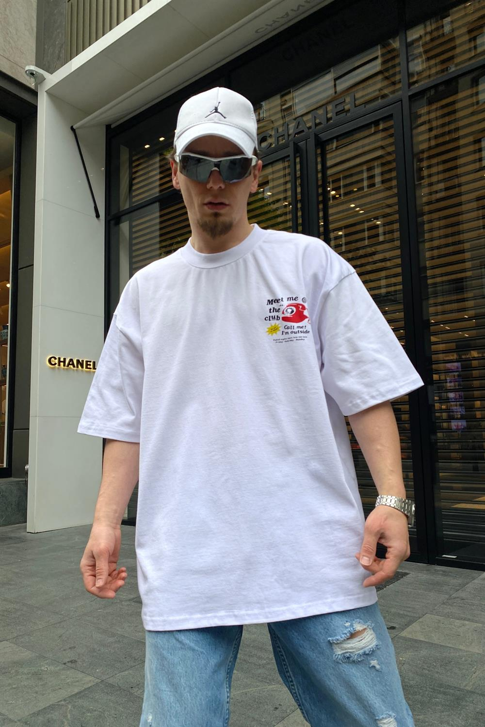 Outside Baskılı Beyaz Oversize Tshirt T641