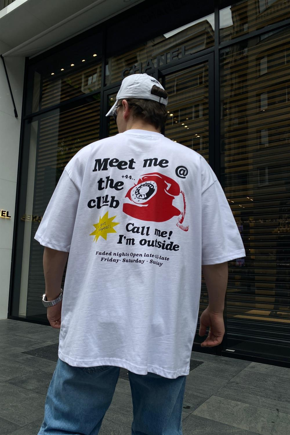 Outside Baskılı Beyaz Oversize Tshirt T641