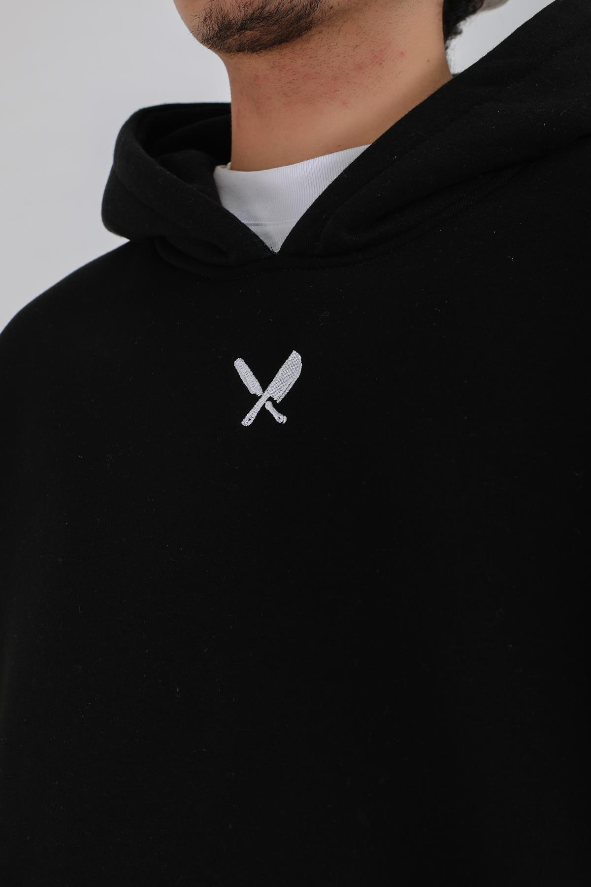 Overwhelmed Baskılı Siyah Oversize Hoodie SW1385