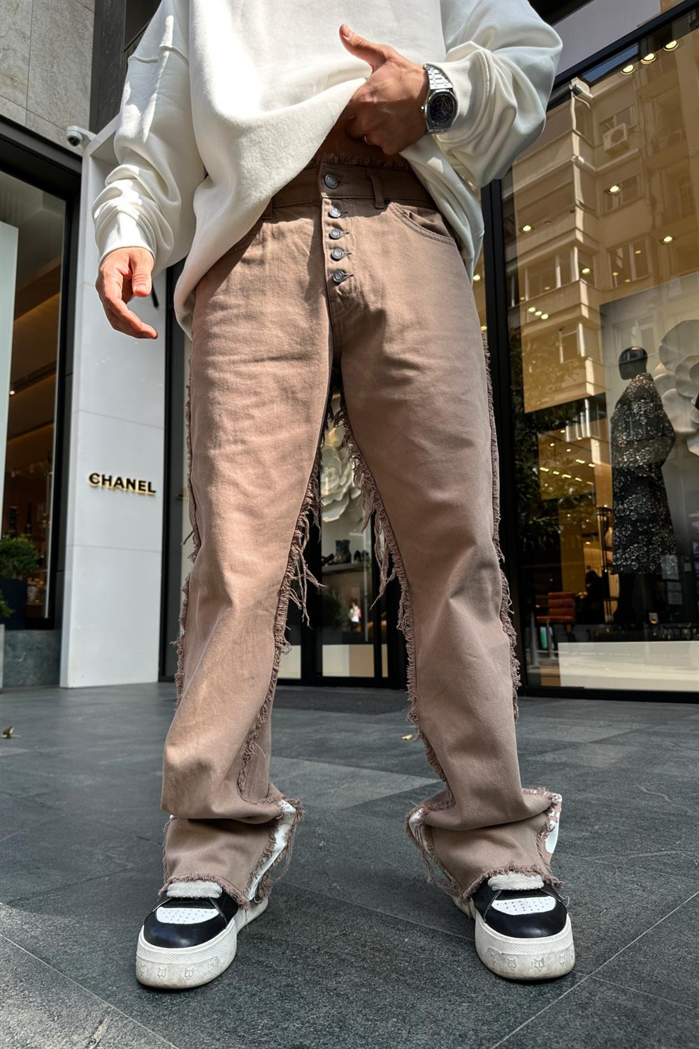 Paça Detay Kahve Jean Pantolon P779