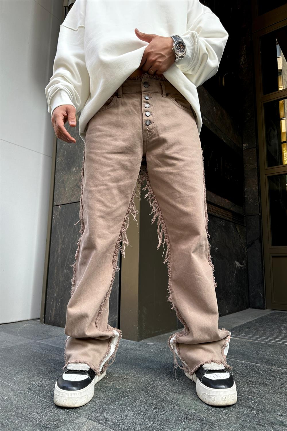 Paça Detay Kahve Jean Pantolon P779