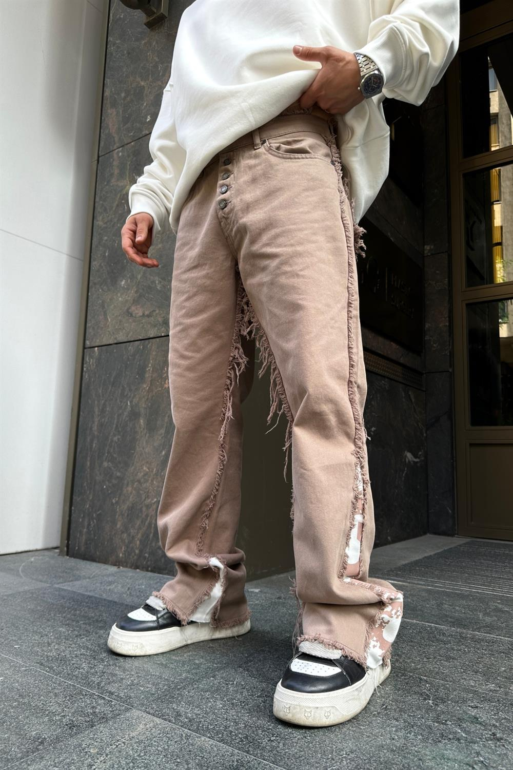Paça Detay Kahve Jean Pantolon P779