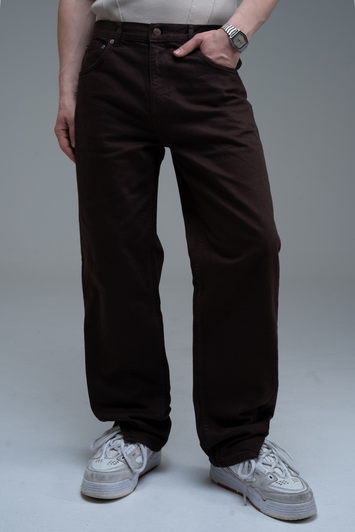 Paça Detay Kahve Regular Jean Pantolon