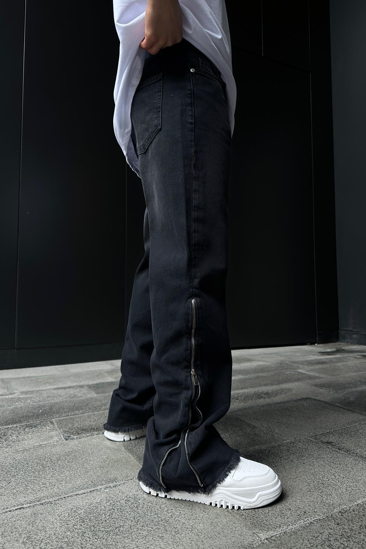 Paça Zip Detay Yıkamalı Baggy Jean Pantolon P866