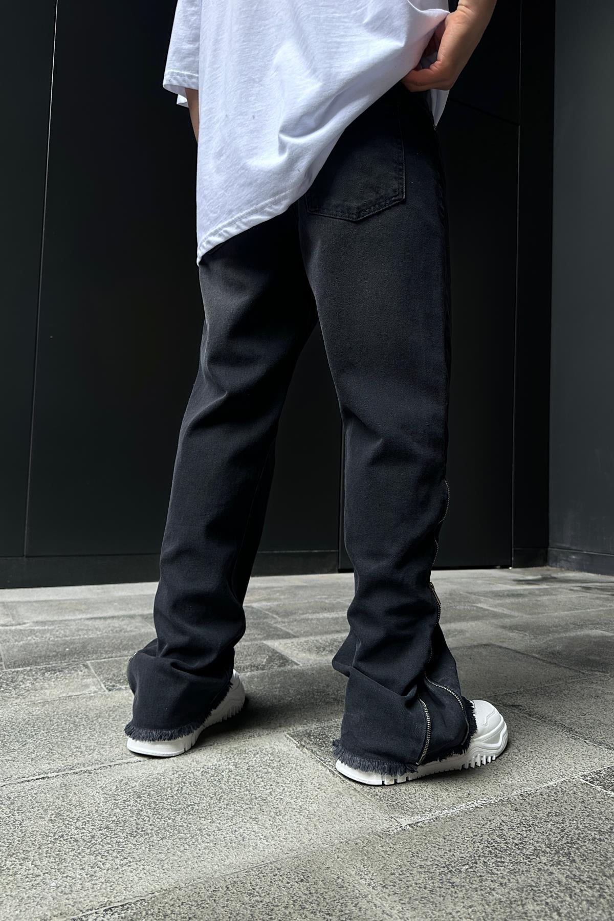 Paça Zip Detay Yıkamalı Baggy Jean Pantolon P866