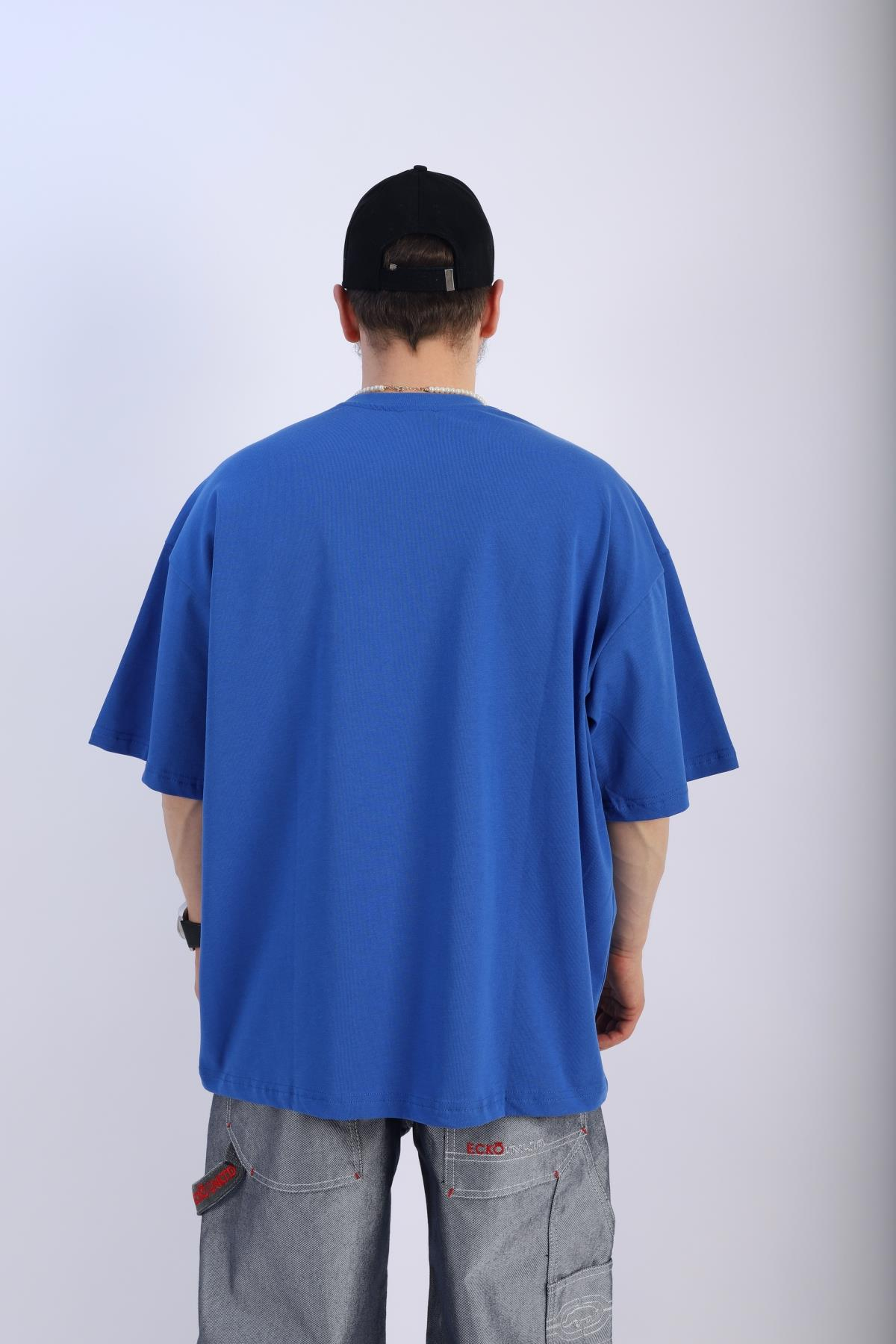 Pandemic Baskılı Mavi Oversize Tshirt T905
