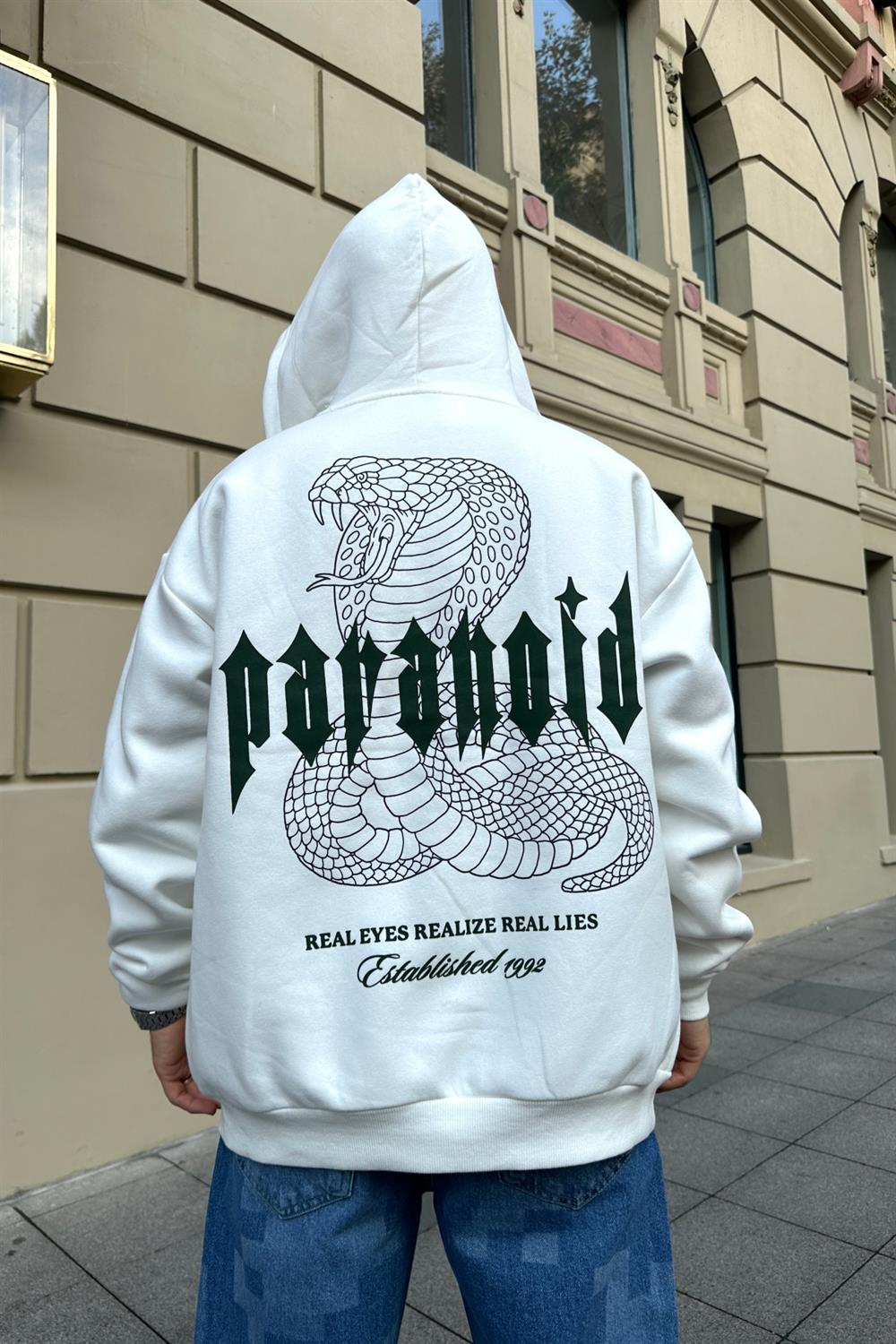 Paranoid Baskılı Krem Oversize Zipper Sweatshirt SW887