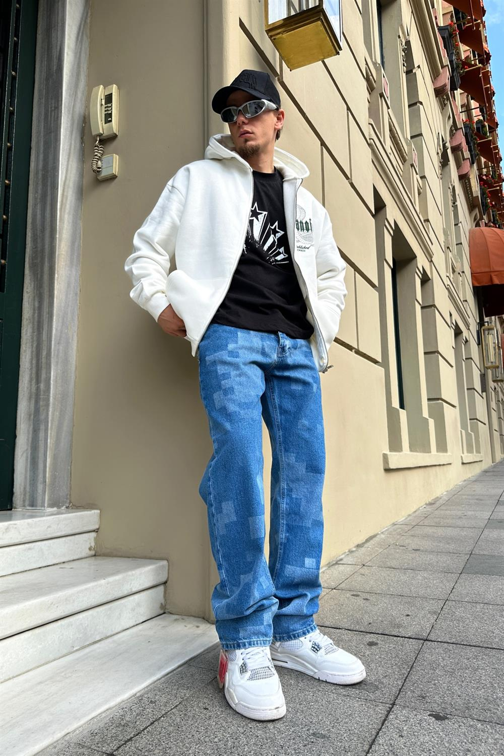 Paranoid Baskılı Krem Oversize Zipper Sweatshirt SW887