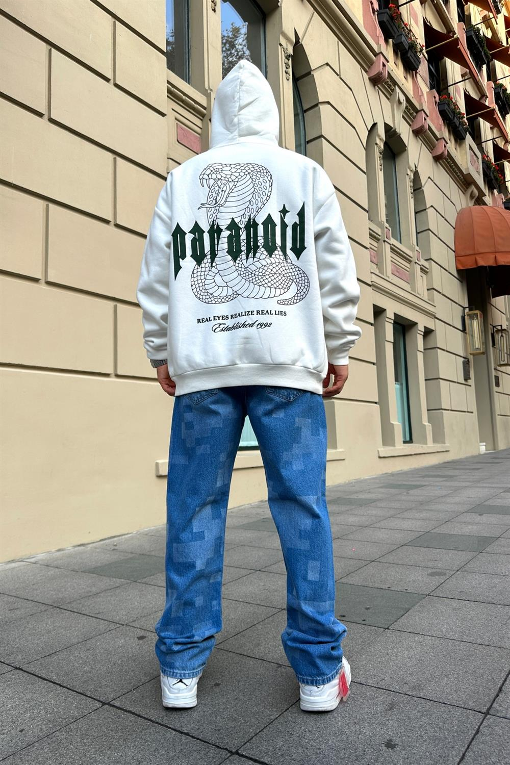Paranoid Baskılı Krem Oversize Zipper Sweatshirt SW887