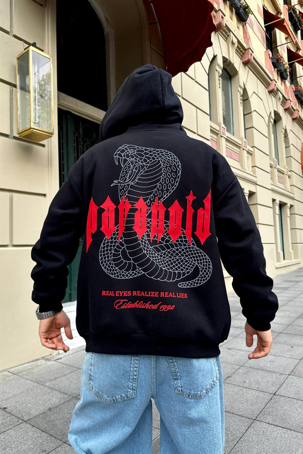 Paranoid Baskılı Siyah Oversize Zipper Sweatshirt SW885