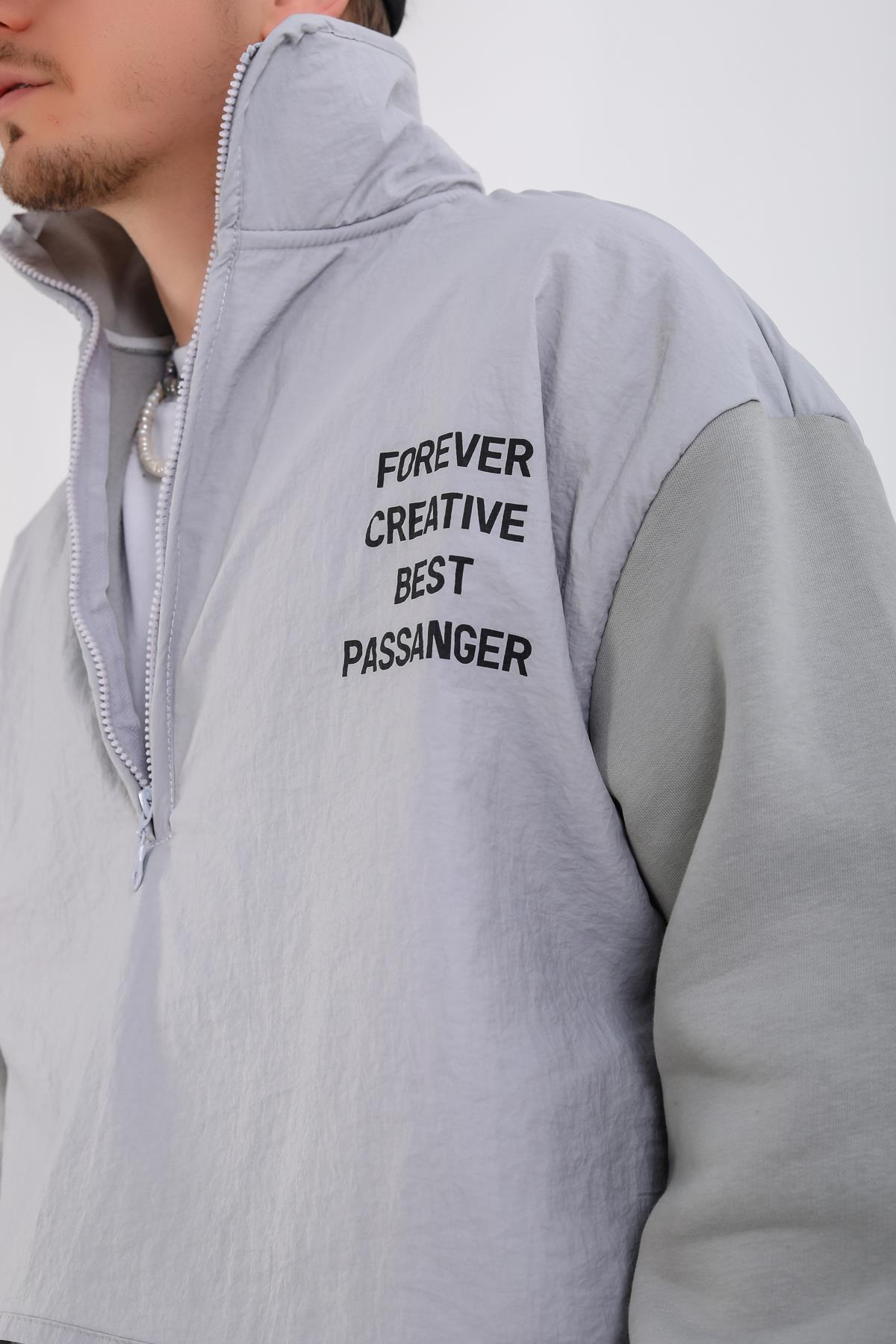 Paraşüt Polar Kumaş Yarım Fermuar Oversize Hoodie SW1341