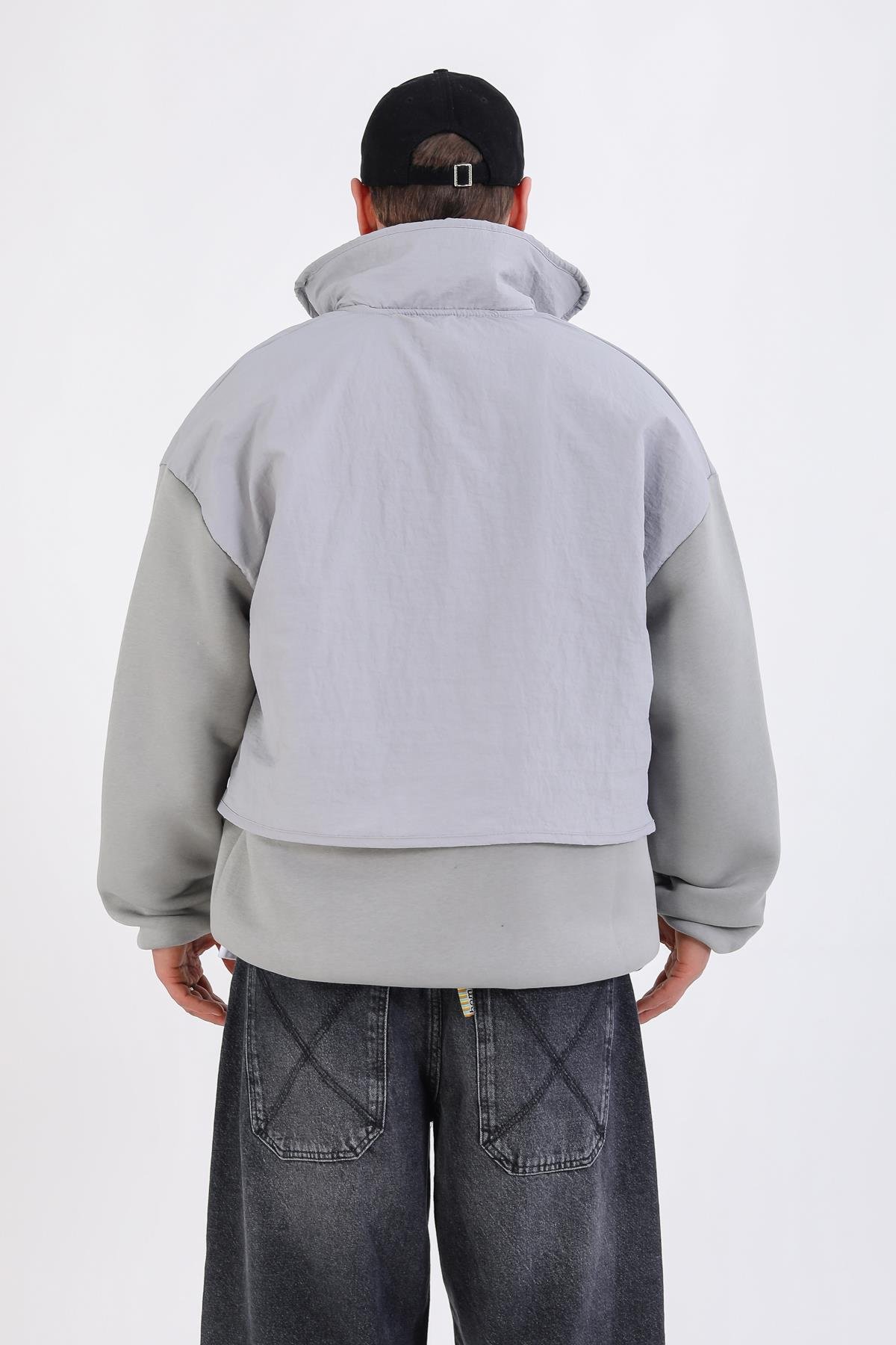Paraşüt Polar Kumaş Yarım Fermuar Oversize Hoodie SW1341