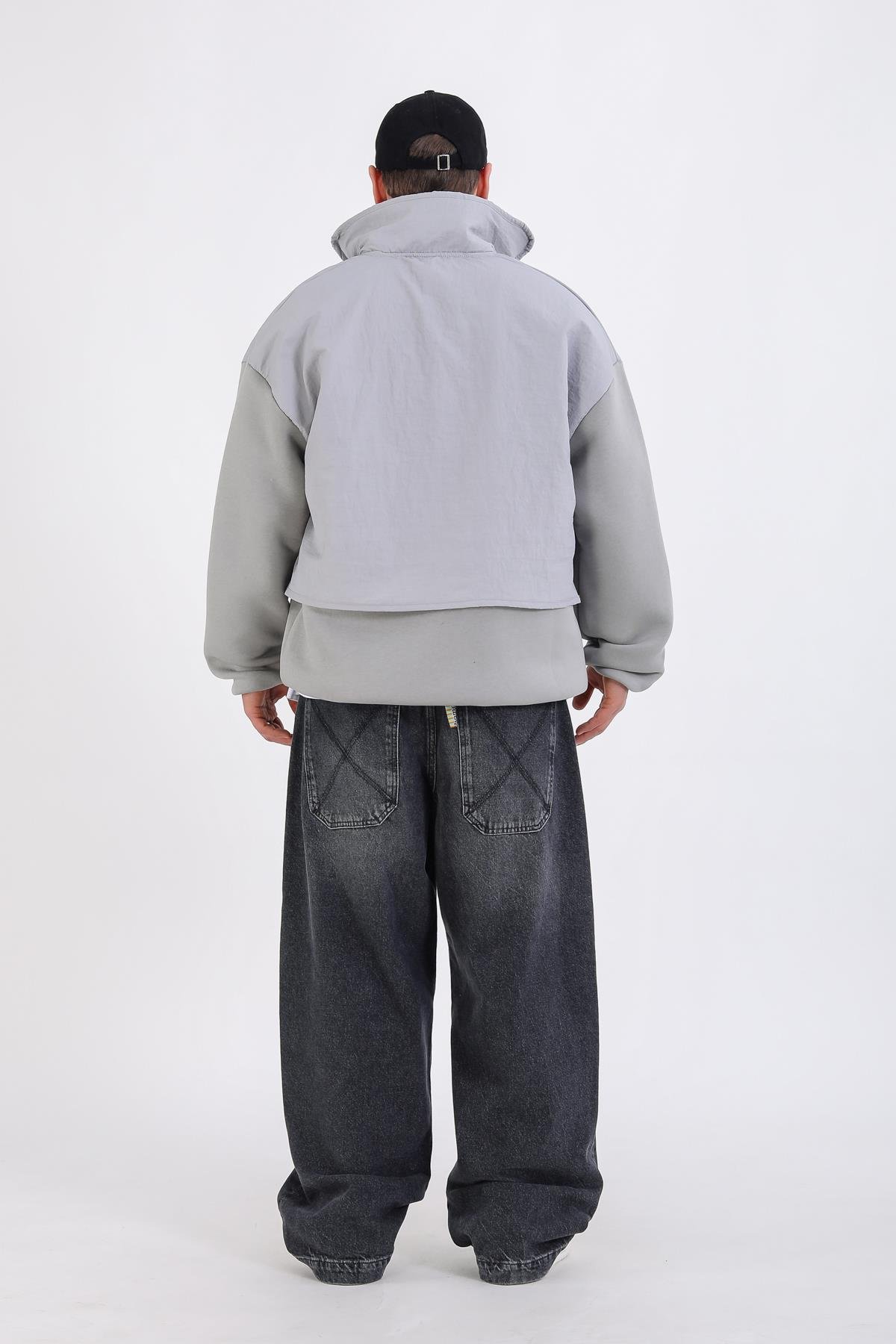 Paraşüt Polar Kumaş Yarım Fermuar Oversize Hoodie SW1341