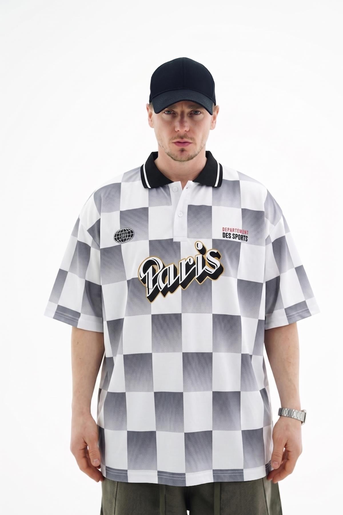 Paris Baskılı Ekose Oversize Forma Tshirt JC01 25Y263