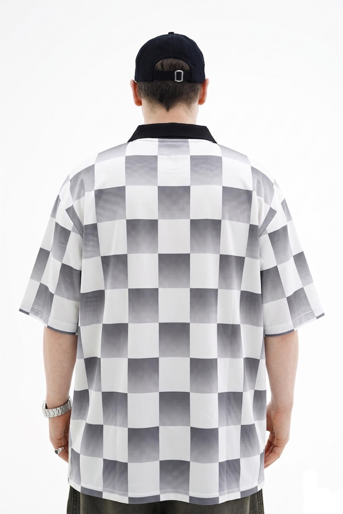 Paris Baskılı Ekose Oversize Forma Tshirt JC01 25Y263