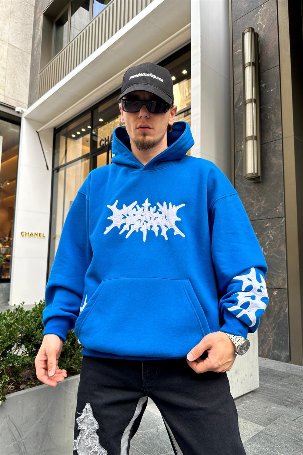 Patch Detay Mavi Oversize Sweatshirt SW943