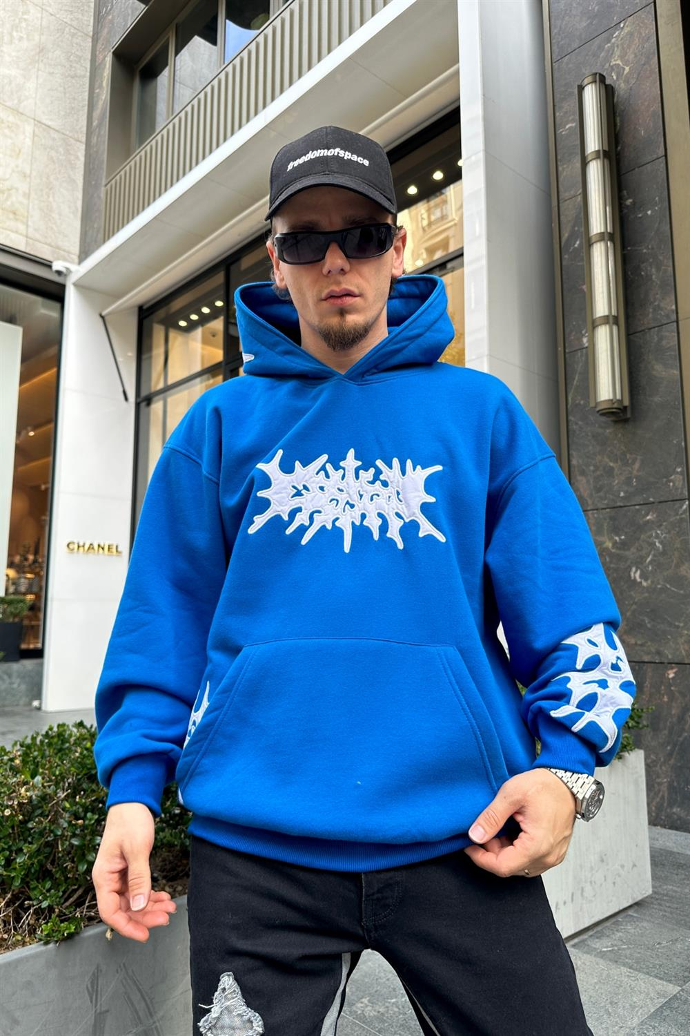 Patch Detay Mavi Oversize Sweatshirt SW943