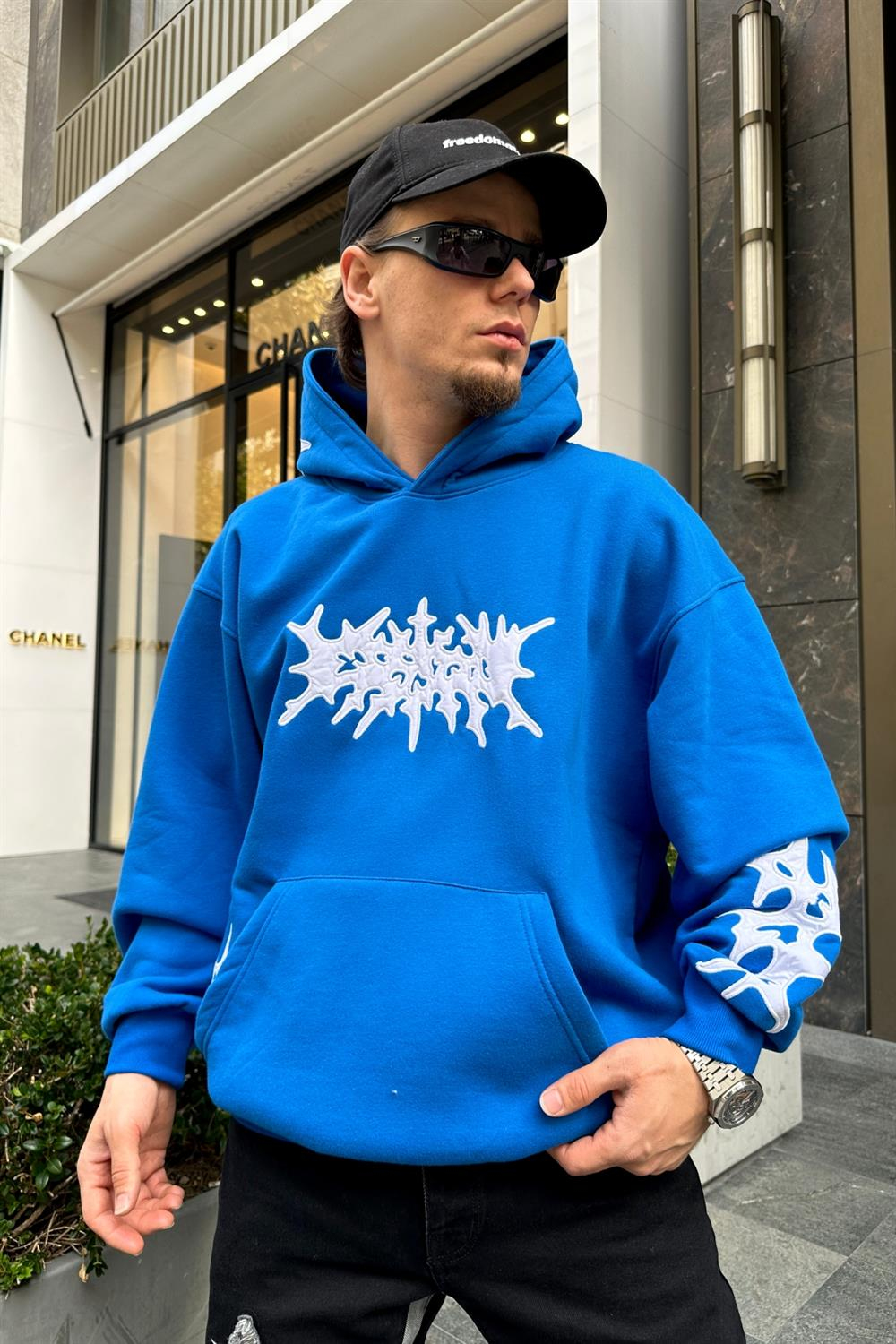 Patch Detay Mavi Oversize Sweatshirt SW943