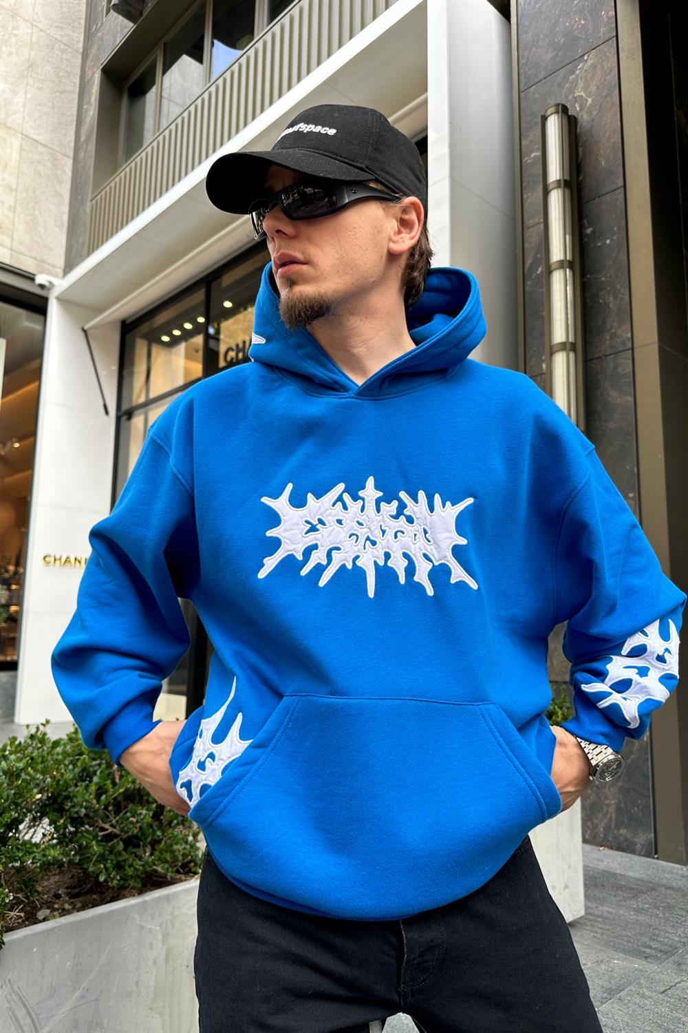 Patch Detay Mavi Oversize Sweatshirt SW943