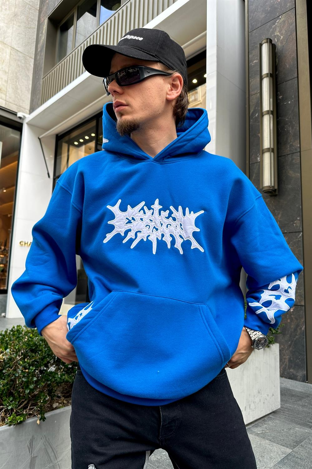 Patch Detay Mavi Oversize Sweatshirt SW943