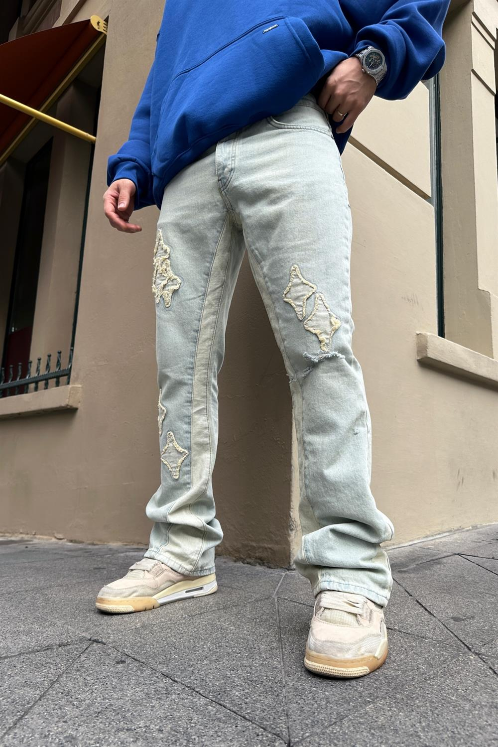 Patch Detay Yıkamalı Şeritli Jean Pantolon P768